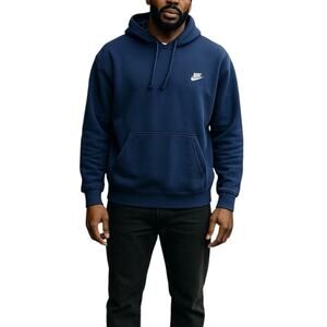 Nike Sportswear Club Fleece Swoosh Logo Men's Hoodie Sweatshirt Navy Blue XL